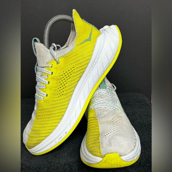 Hoka One One Carbon X 3 White Neon Yellow Athletic Running Shoes Women Size 6.5B - Picture 4 of 10